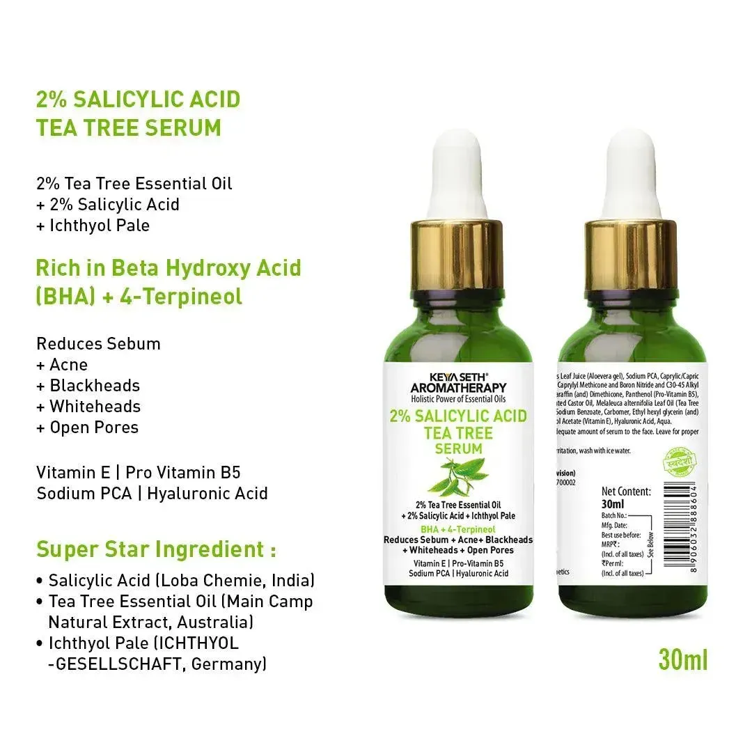 2% Salicylic Acid Tea Tree Serum, BHA   Terpineol, Acne, Blemishes, Blackheads, Whiteheads & Open Pores, Ichthyol Pale, Hyaluronic Acid, Vitamin E B5