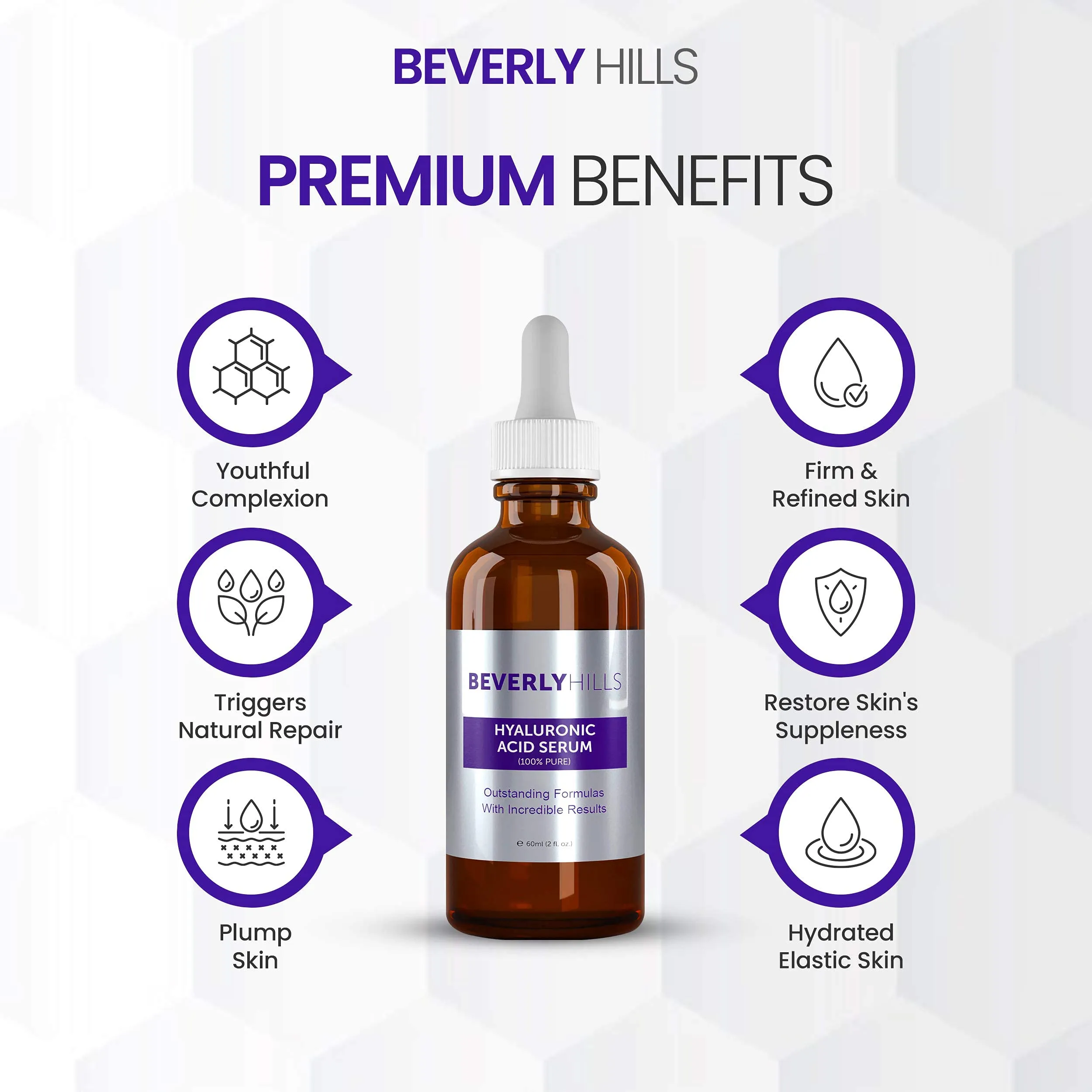 Beverly Hills Hyaluronic Acid Serum for Hydrating Skin and Targeting Wrinkles 60mL