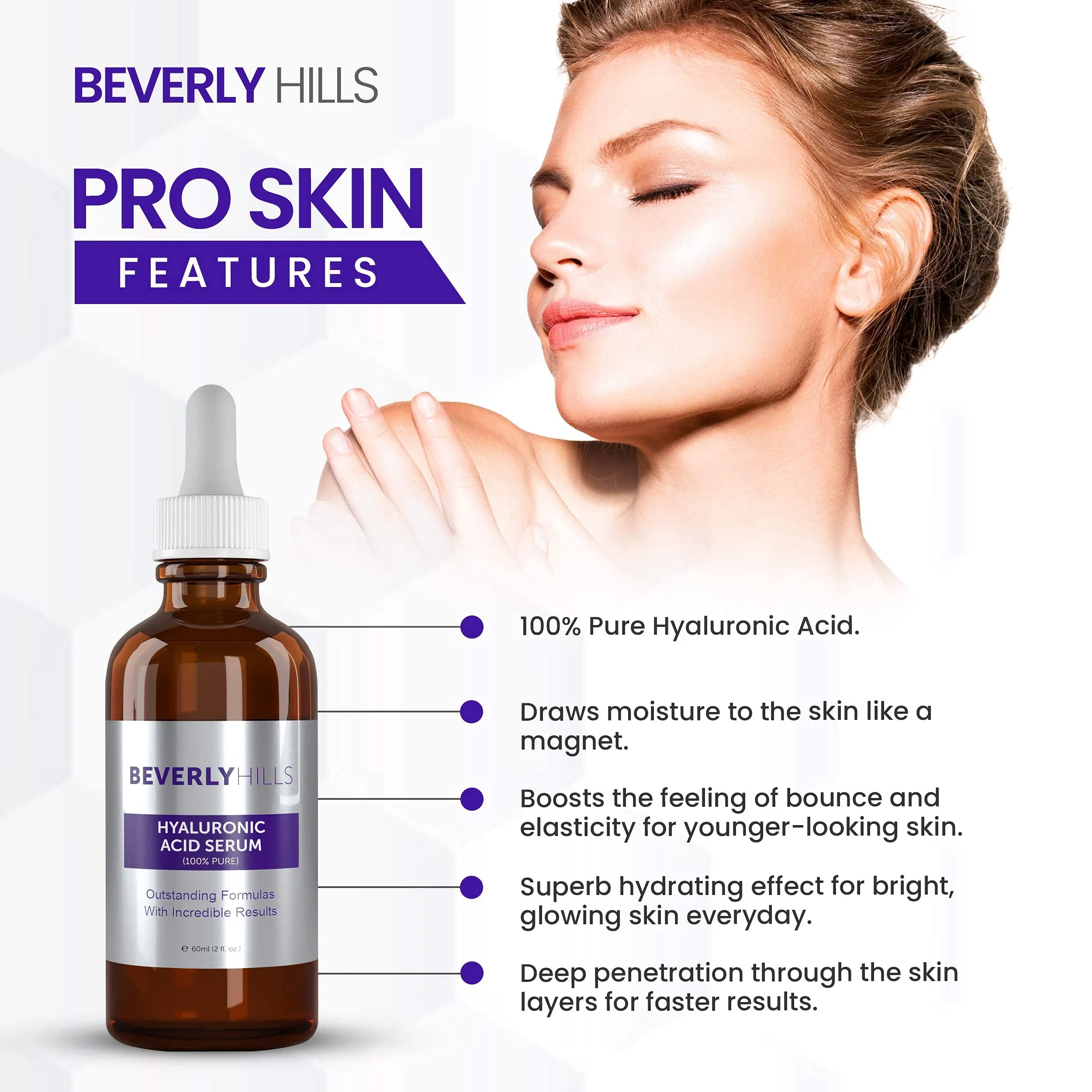 Beverly Hills Hyaluronic Acid Serum for Hydrating Skin and Targeting Wrinkles 60mL
