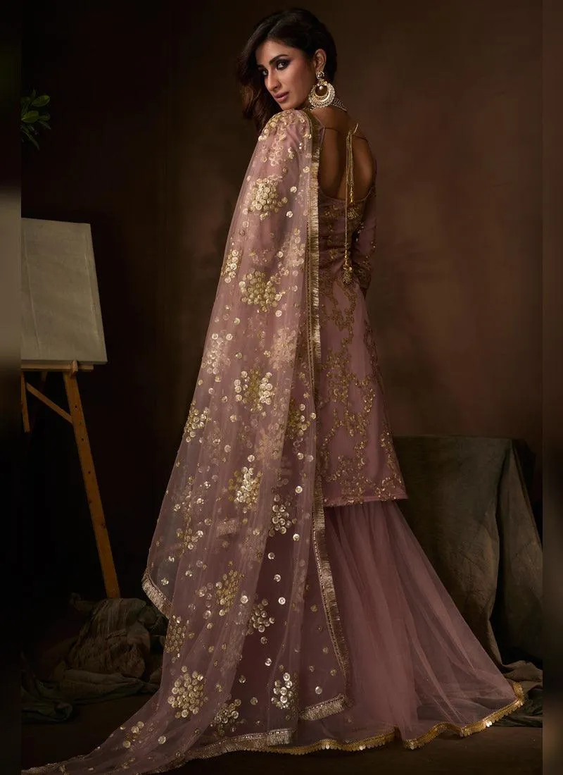 Blush Pink Ethnic Soft Net Base Sharara Suit