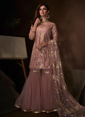 Blush Pink Ethnic Soft Net Base Sharara Suit