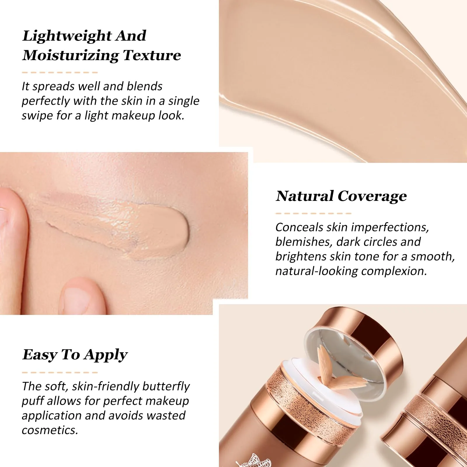 Boobeen Air Cushion BB Cream, Lightweight Moisturizing Foundation Face Makeup, Natural Matte Concealer for Dewy Finish, Conceal & Brighten Nude Base Primer Cream to Even Skin Tone, Long Lasting