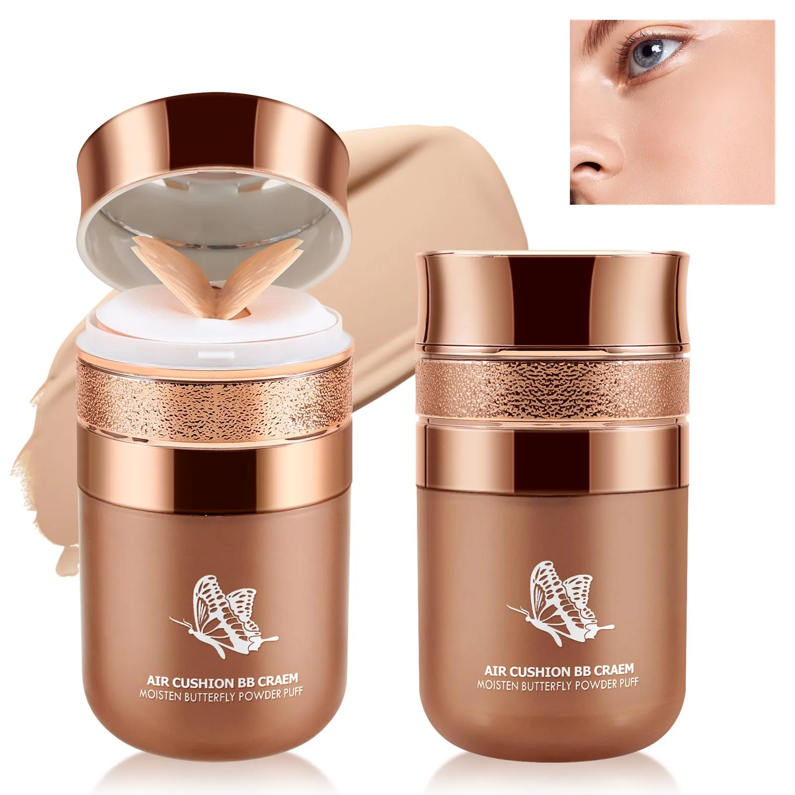 Boobeen Air Cushion BB Cream, Lightweight Moisturizing Foundation Face Makeup, Natural Matte Concealer for Dewy Finish, Conceal & Brighten Nude Base Primer Cream to Even Skin Tone, Long Lasting