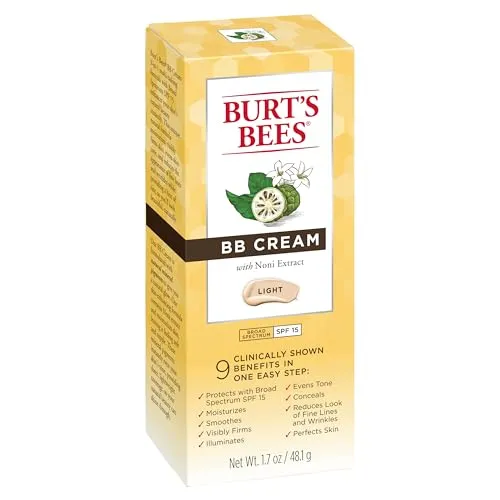 Burt's Bees BB Cream With SPF 15, Broad-Spectrum Sunscreen Tinted Lotion for All Skin Types, 98.9 Percent Natural Origin Skin Care, Light, 1.7 oz. Tube