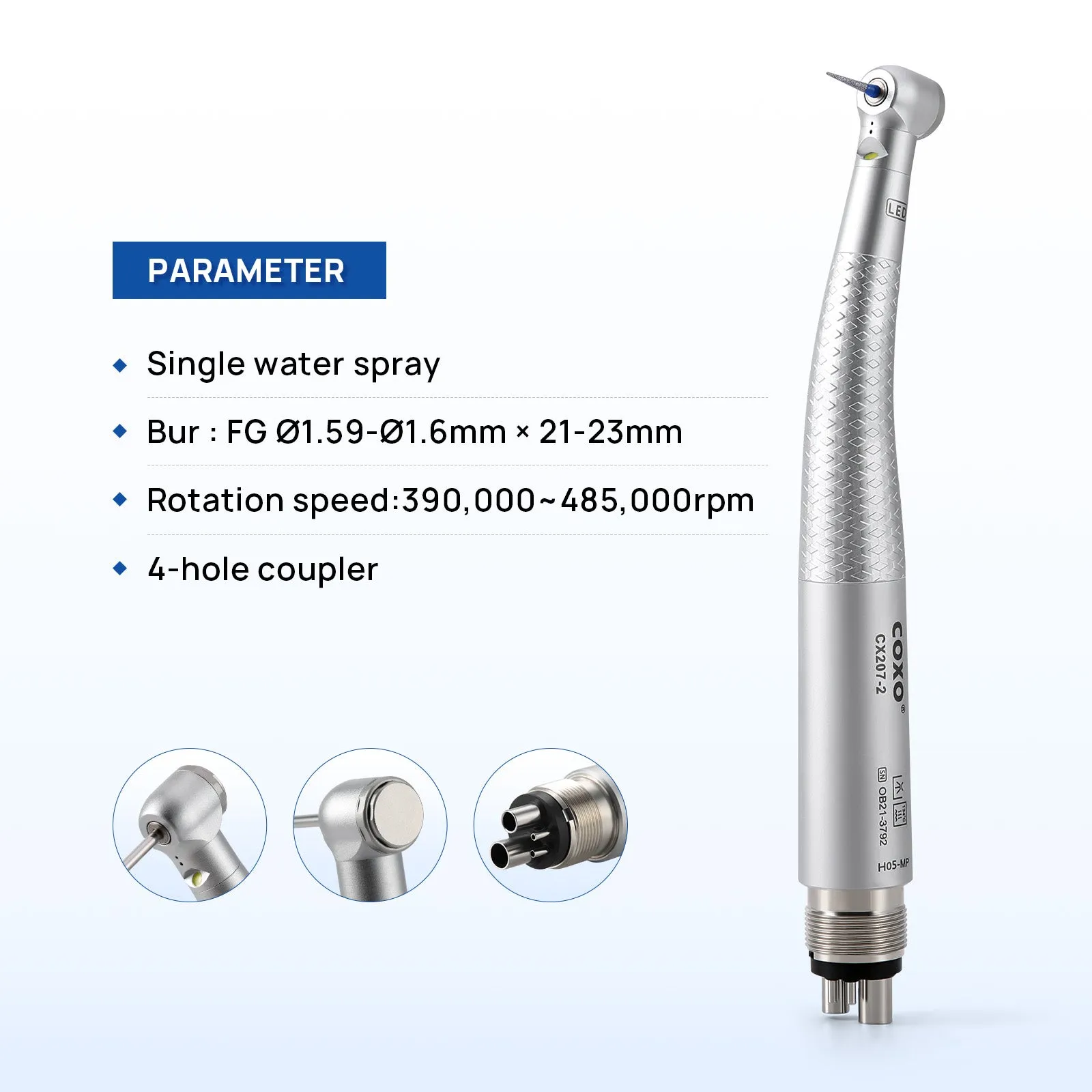 COXO CX207-2 LED High-Speed Air Turbine Handpiece Mini Head with Led Lighting