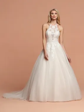 Davinci Bridal 50598 High Neck Sheer Embroidered Tulle Ballgown Wedding Dress Open Back