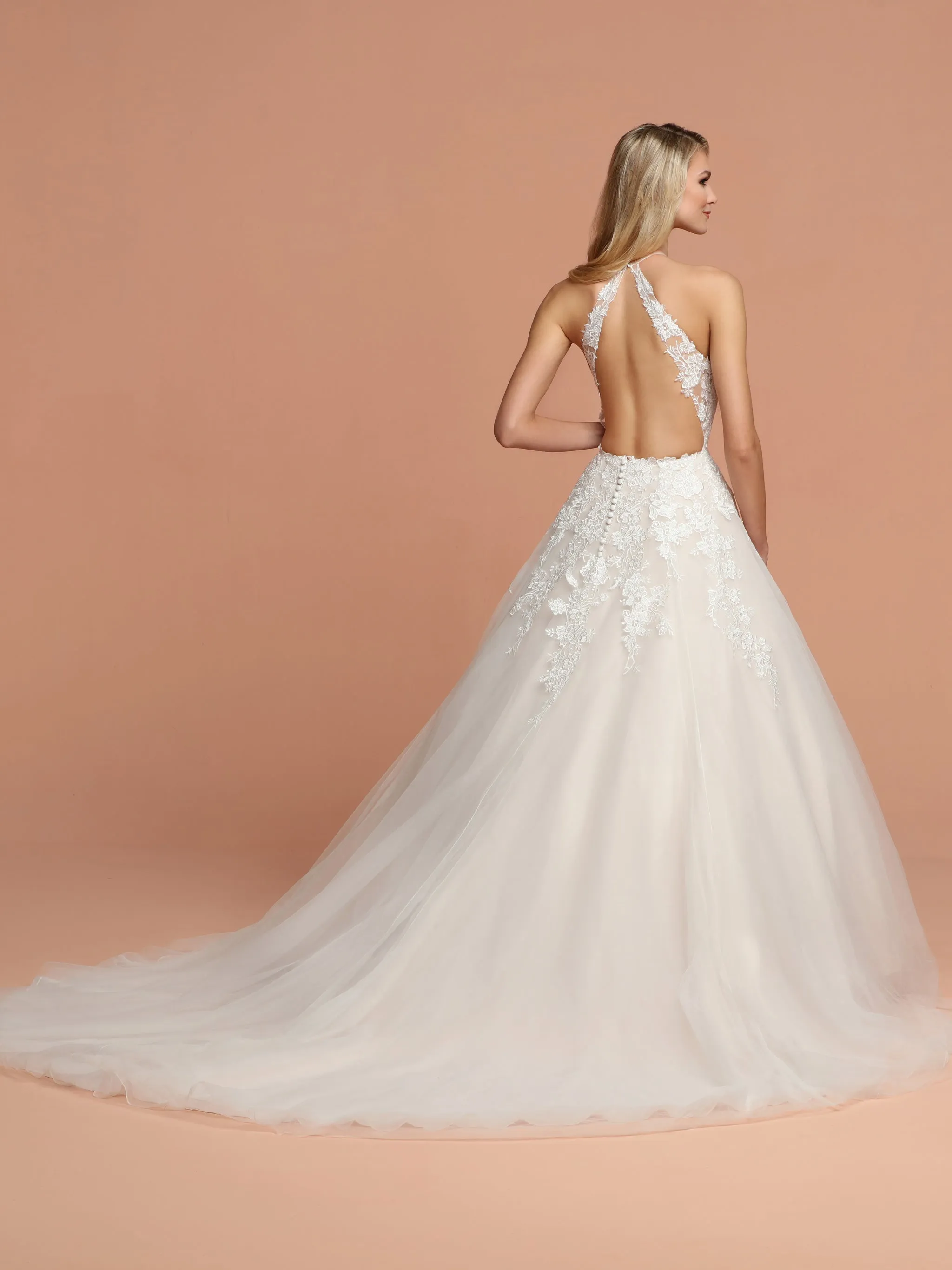 Davinci Bridal 50598 High Neck Sheer Embroidered Tulle Ballgown Wedding Dress Open Back