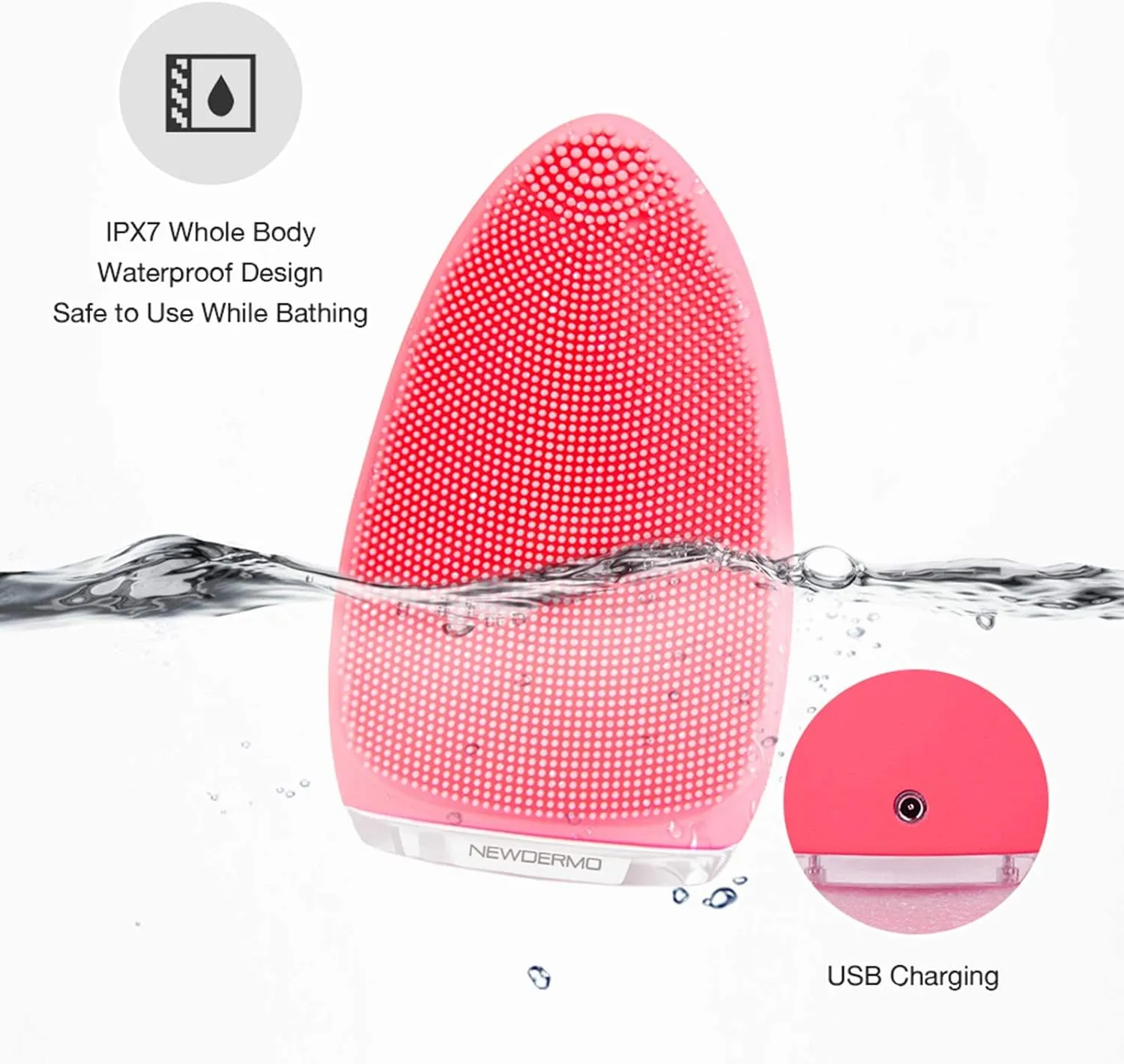 Electric Facial Cleansing Brush,Silicone Facial Brush, Waterproof Skin Care Device For Gentle Exfoliation,Deep Cleansing,Face Massage,Anti Aging - Pink
