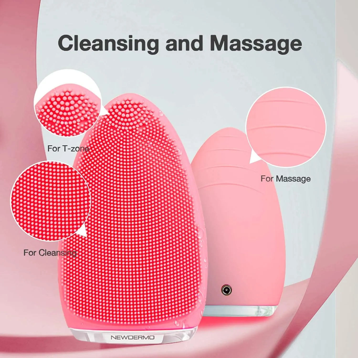 Electric Facial Cleansing Brush,Silicone Facial Brush, Waterproof Skin Care Device For Gentle Exfoliation,Deep Cleansing,Face Massage,Anti Aging - Pink