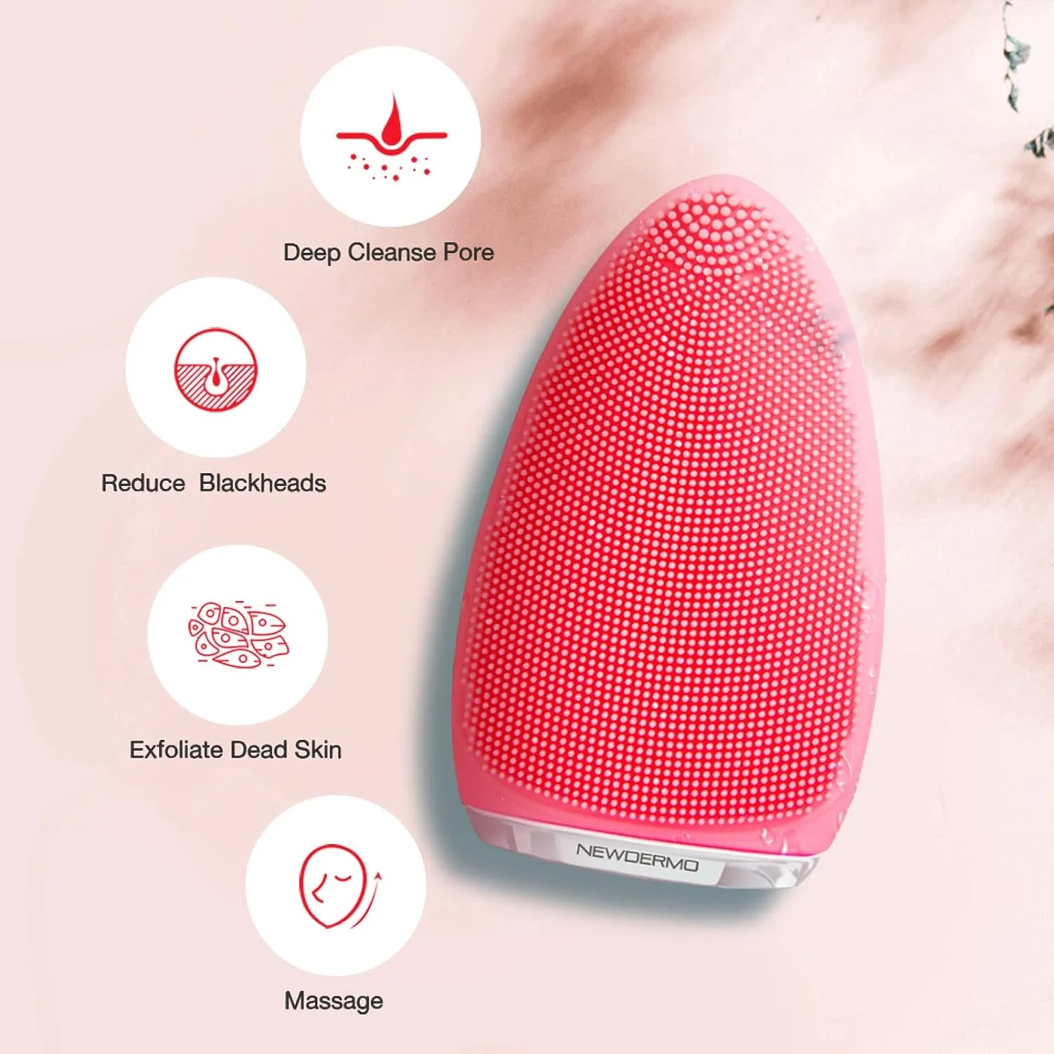 Electric Facial Cleansing Brush,Silicone Facial Brush, Waterproof Skin Care Device For Gentle Exfoliation,Deep Cleansing,Face Massage,Anti Aging - Pink