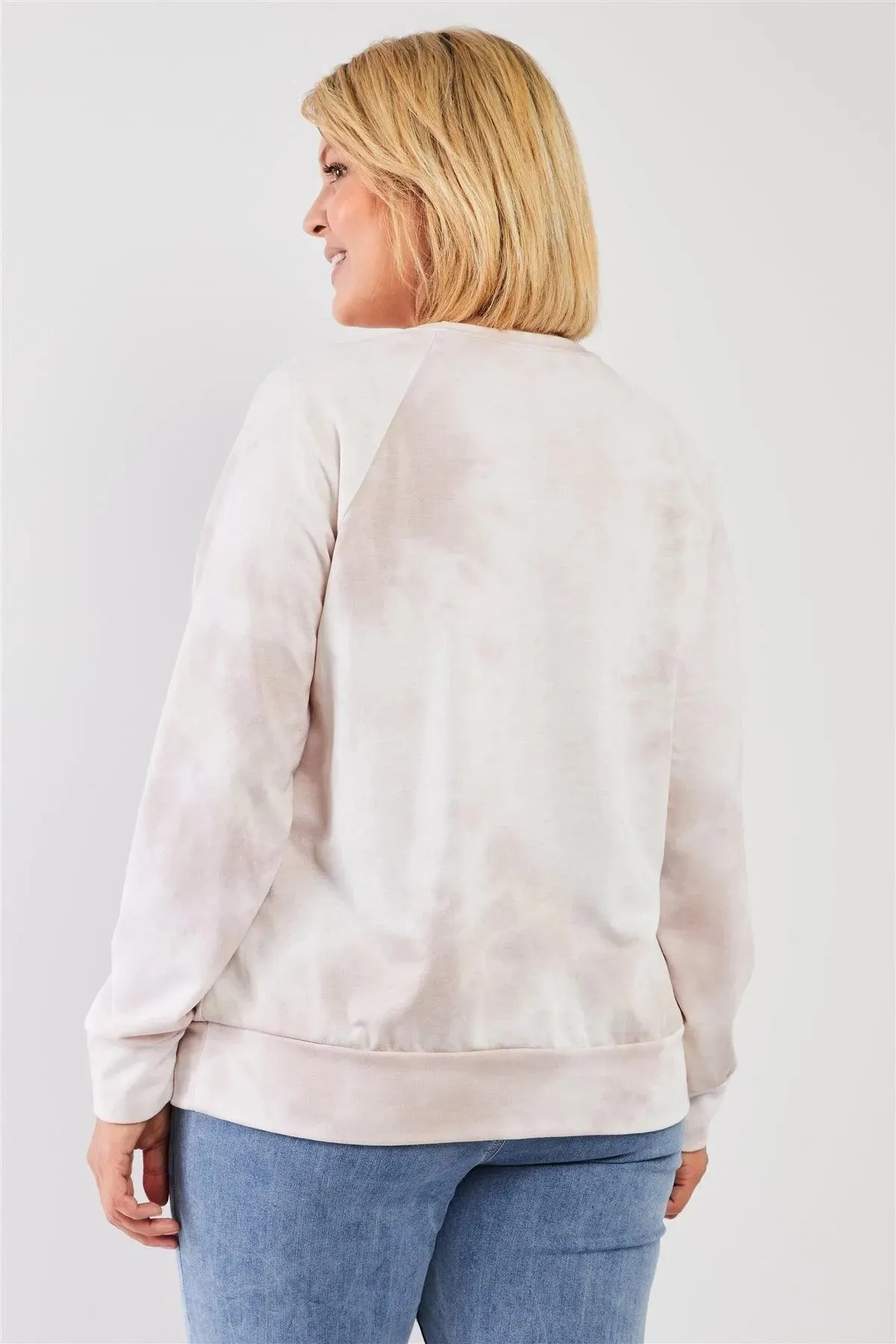 Junior Plus Blush Tie-Dye Affirmation Graphic Detail Round Neck Long Sleeve Sweatshirt Top /3-2-1