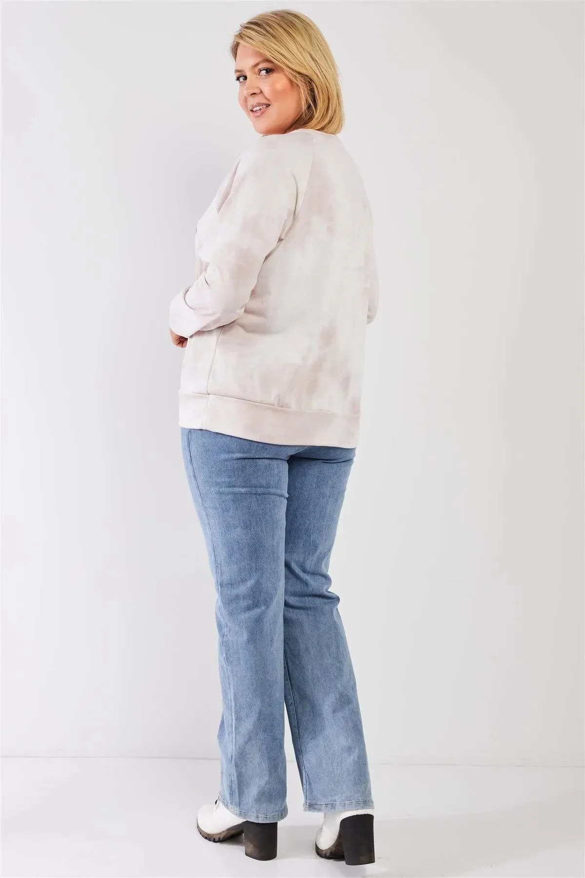 Junior Plus Blush Tie-Dye Affirmation Graphic Detail Round Neck Long Sleeve Sweatshirt Top /3-2-1
