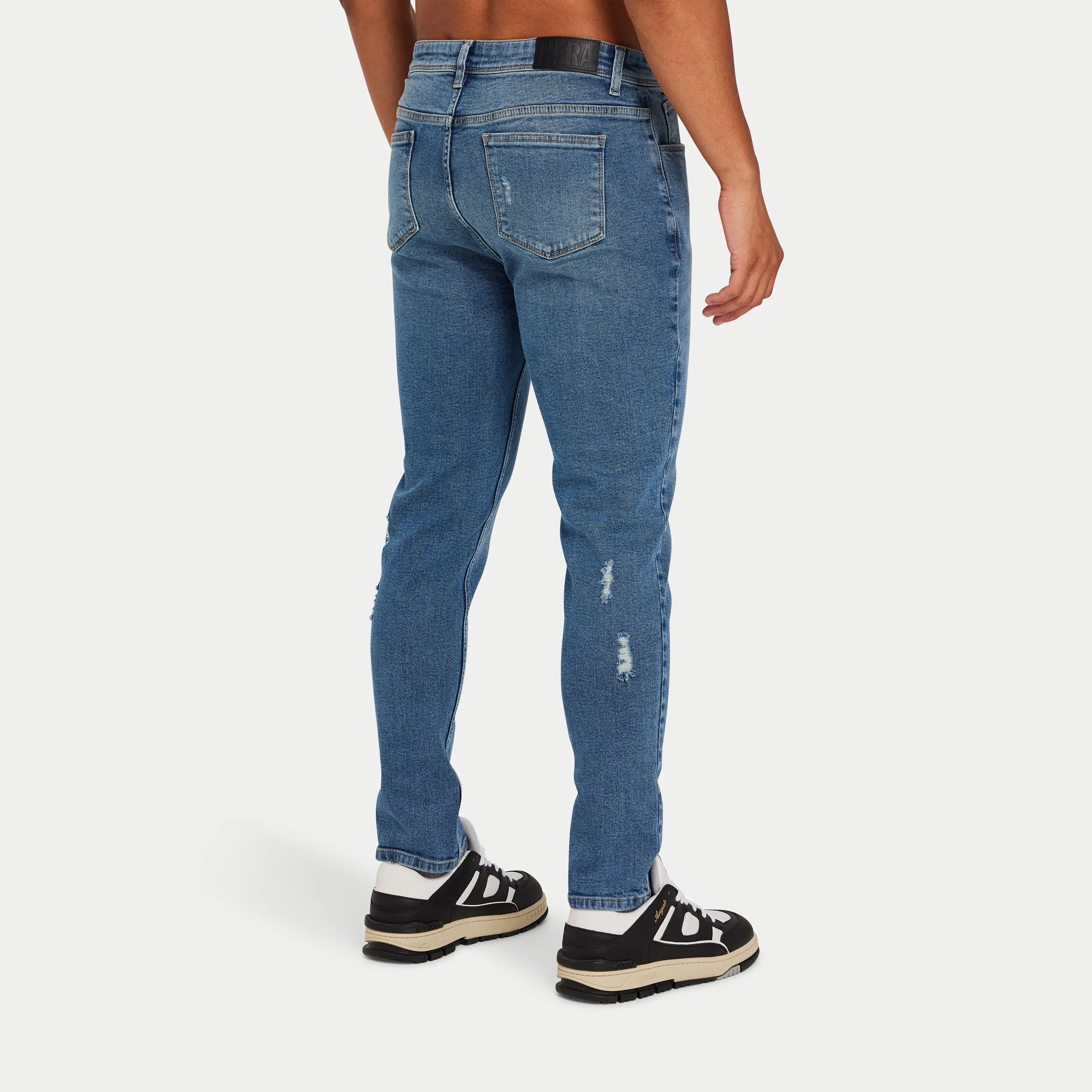 Mens Distressed Slim Fit Jean - Mid Blue