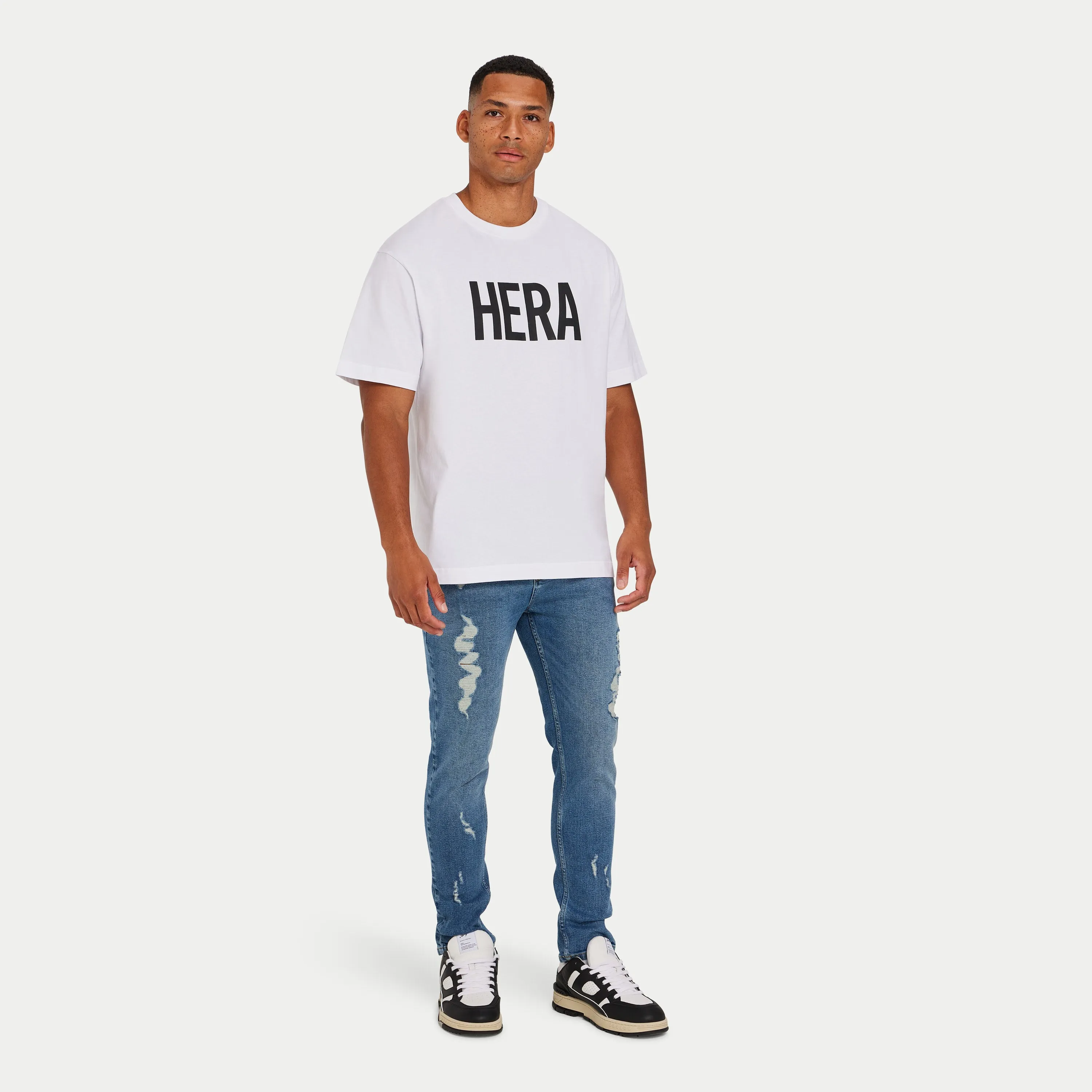 Mens Distressed Slim Fit Jean - Mid Blue