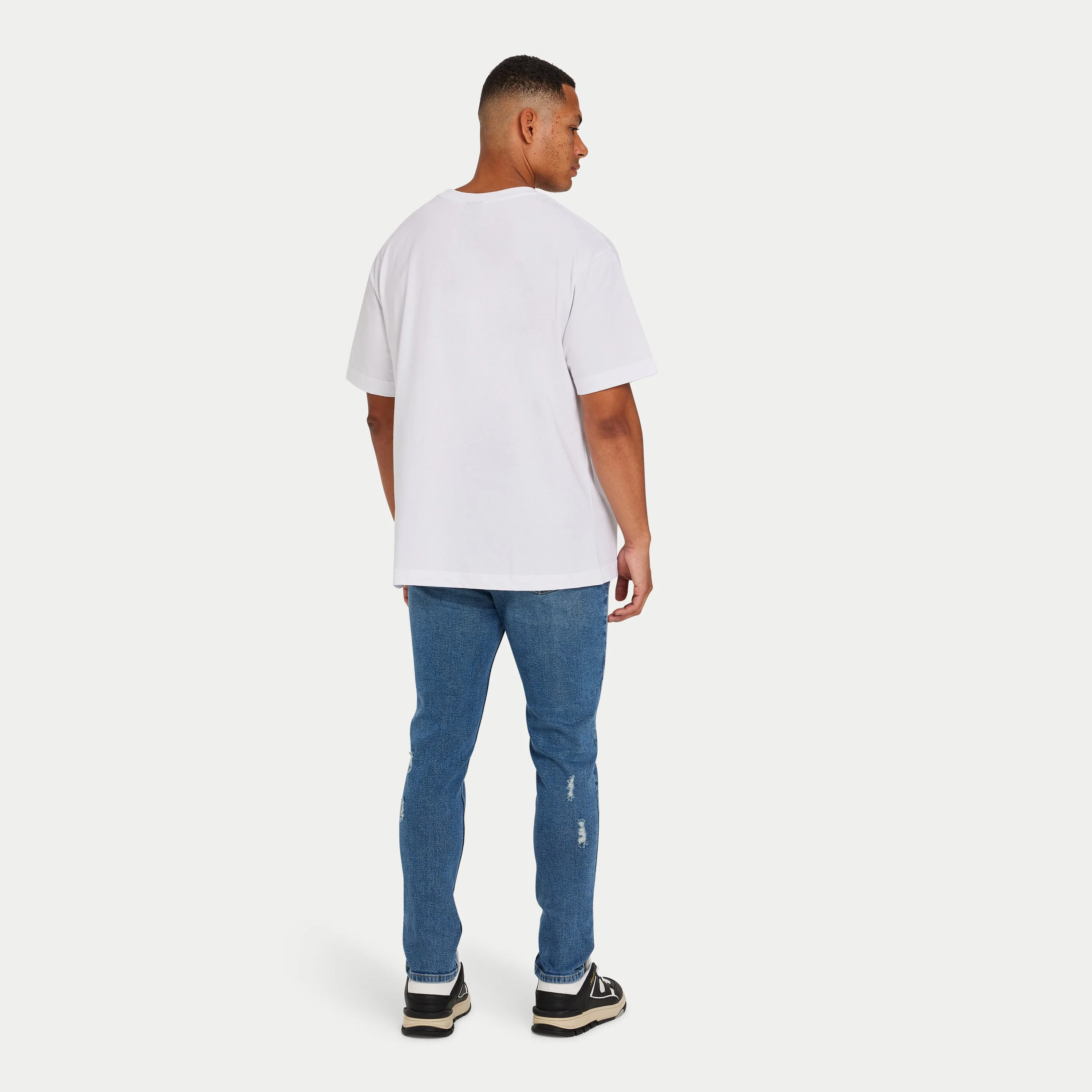 Mens Distressed Slim Fit Jean - Mid Blue