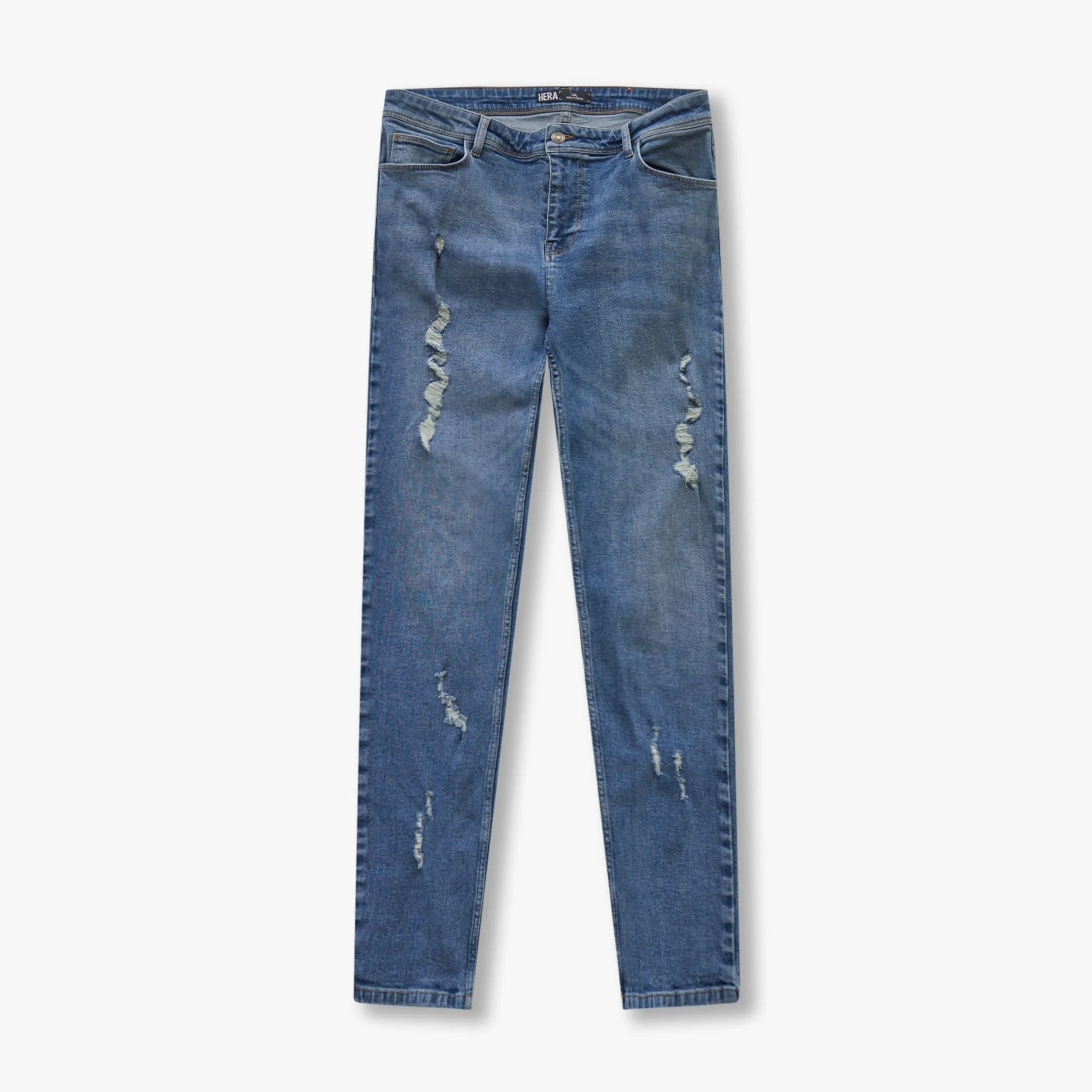 Mens Distressed Slim Fit Jean - Mid Blue