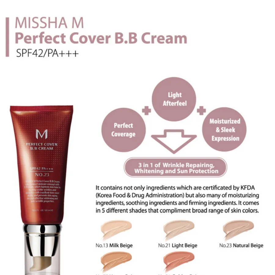 MISSHA Perfect Cover BB Cream SPF42 PA   , 50ml/ 1.69fl.oz