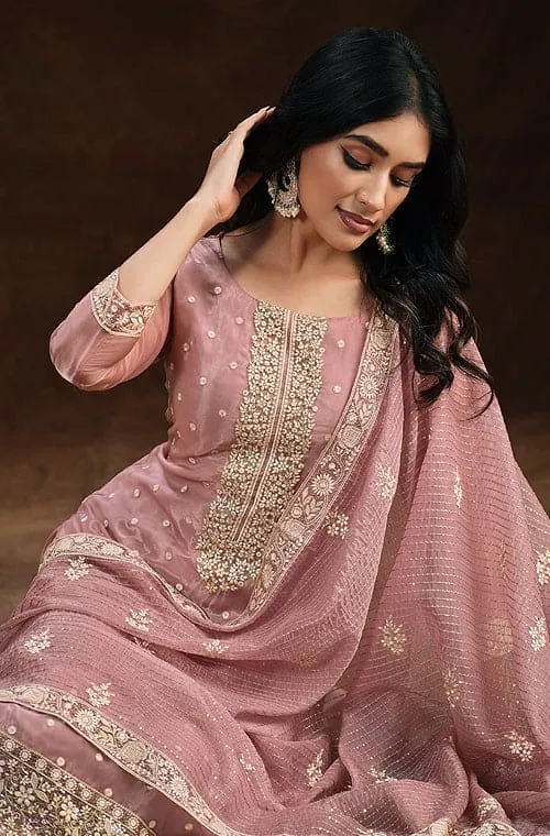 Rose Blush Embroidered Wedding Soft Organza Pant Suit
