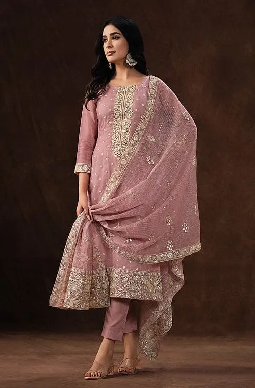 Rose Blush Embroidered Wedding Soft Organza Pant Suit