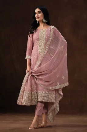 Rose Blush Embroidered Wedding Soft Organza Pant Suit