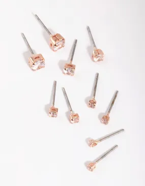 Rose Gold Diamante Stud Earring Pack