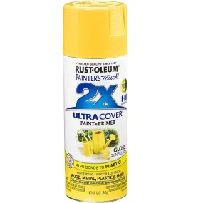 Rust-Oleum Painter's Touch 2X Ultra Cover Gloss Sun Yellow Paint Primer Spray Paint 12 oz