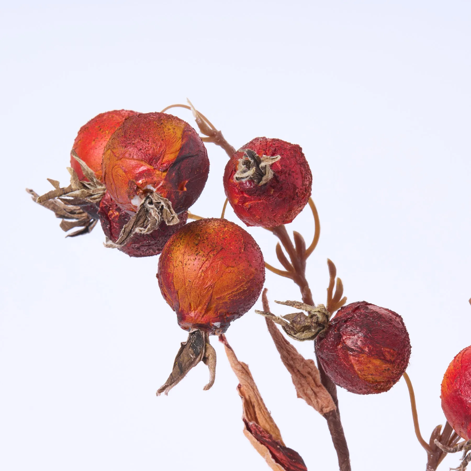 Textured Dried Look Burgundy Red Parchment Rosehip Fall Branch Spray - 18"